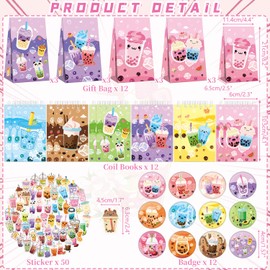 Obussgar Bubble Tea Party Favour Supplies including Milk Tea Gift Bags, Stickers, Badges, Wristbands for Milk Tea Theme birthday party
