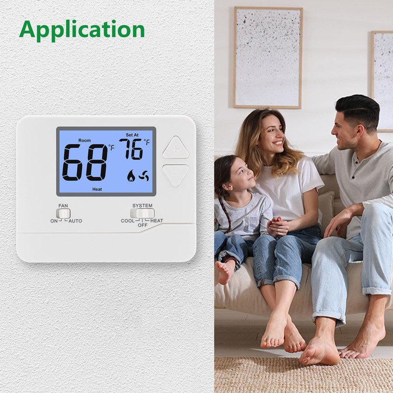 Wengart Non-Programmable Thermostat for Home,1 Heat/1 Cool with LCD Green