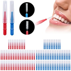 WEGREAT Interdental Brush Toothpicks: Pack of 100 Interdental Brushes, Interdental Brushes for Cleaning Between Teeth Teeth Cleaning Tool Blue and Red