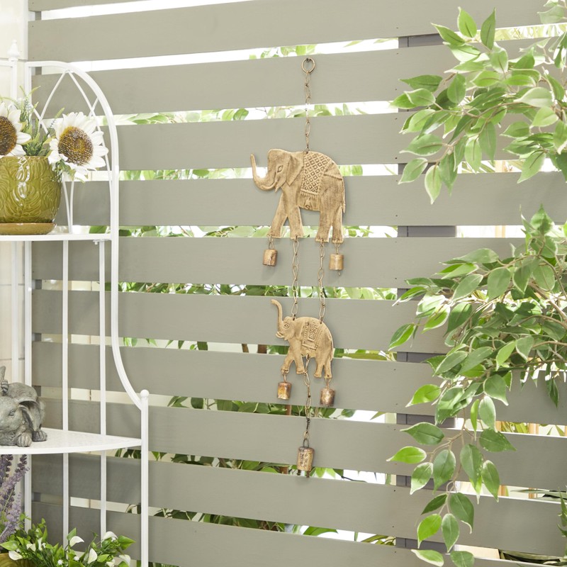 Deco 79 Metal Elephant Windchime with Bells, 10" x 2"