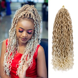 Goddess Locs Crochet Hair 18 Inch 7 Packs Ombre Blonde Boho Faux Locs Crochet Hair for Black Women Pre Looped Crochet Locs with Curly Ends (27/613)