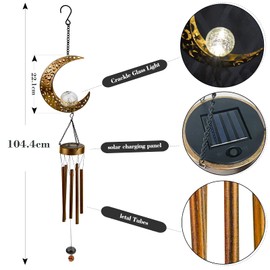Wind Chimes for Outdoor Lamp, LED Solar Hanging Moon Wind Lamp Metal for Outdoor Yard Lawn 108 cm