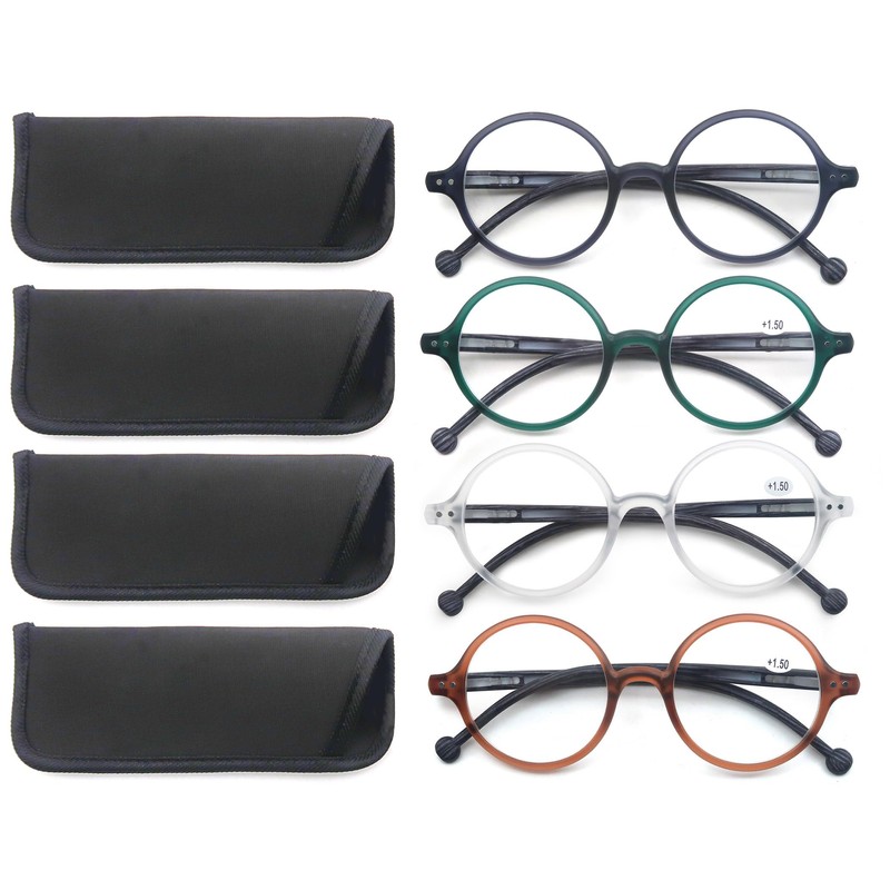 TISHUI Round Reading Glasses +2.50 for Women Men Blue Light