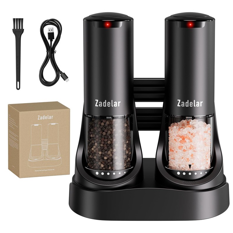 Electric Rechargeable Salt and Pepper Grinder Set,Automatic Pepper Mill Grinder