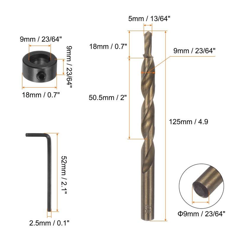 sourcing map Pocket Hole Drill Bit 23/64" Dia 13/64" Tip
