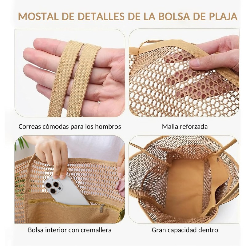 Bolsa de Playa para Mujer,Tote Bag Mujer de Malla Plegable,Amarillo