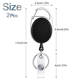 Redamancy Retractable Key Ring, Pack of 2 Retractable Badge Reel, Lanyard Extendable, Carabiner and Belt Clip, for ID Badge Holder, Card Holder, Key Cards