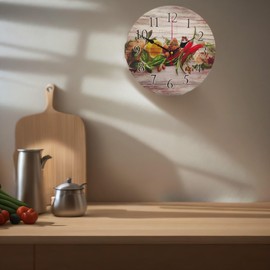 YOAI Wanduhr Küchenuhr Antik Nostalgie Rustikale Landhaus Quarz ohne Tickgeräusche Küchenuhr 30CM / 12 Zoll (Gewürze mit Chili)