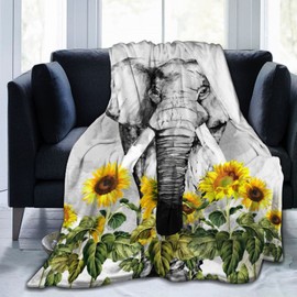 Custommixall Elephant Blanket Cute African Animal Sunflower Printing Fleece Throw Comfortable and Lightweight Flannel Fleece Blanket Bedroom Living Room Sofa Office 40"x50"