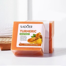 100g Turmeric Soap, 2pcs/set Handmade Turmeric Bath Soaps, Turmeric Essential Oil Soap Bars, Face Wash Body Wash Soap for Women & Men, Bath Soap Bars