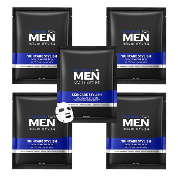 5PCS Face Masks Set,Moisturizing Men's Facial Sheet Masks,Hydrating Facial Mask,Non-greasy