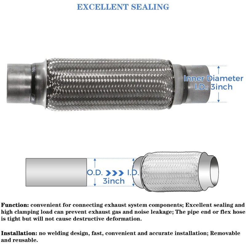 RP Remarkable Power, RK7553 Exhaust Flex Pipe 3" x 12"