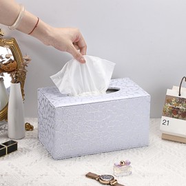 Sumnacon Tissue Box Cover Rectangle Leather Tissue Box with Magnetic Bottom,PU Tissue Box Holder Decorative Silver Tissue Cover for Bathroom Toilet Bedroom Kitchen Office Table Desk, Large