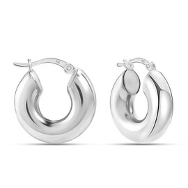 LeCalla 925 Sterling Silver Small Chunky Hoop Earrings for Women | Lightweight Minimalist Puffed Hoops Earring | Women's Round Hoop Earrings 18MM