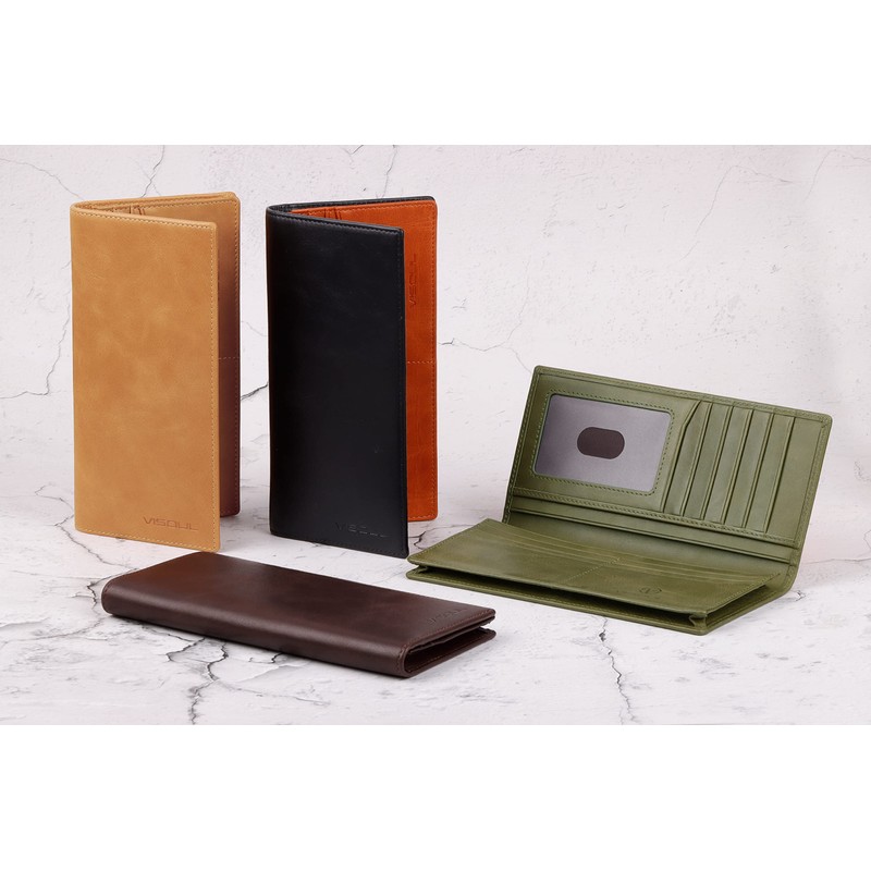 VISOUL Men's Bifold Long Wallet, IC Card Storage, No Coin