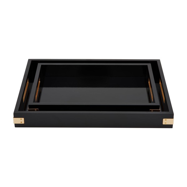 Mud Pie Black Brass Lacquer Trays; Small 10" x 15"