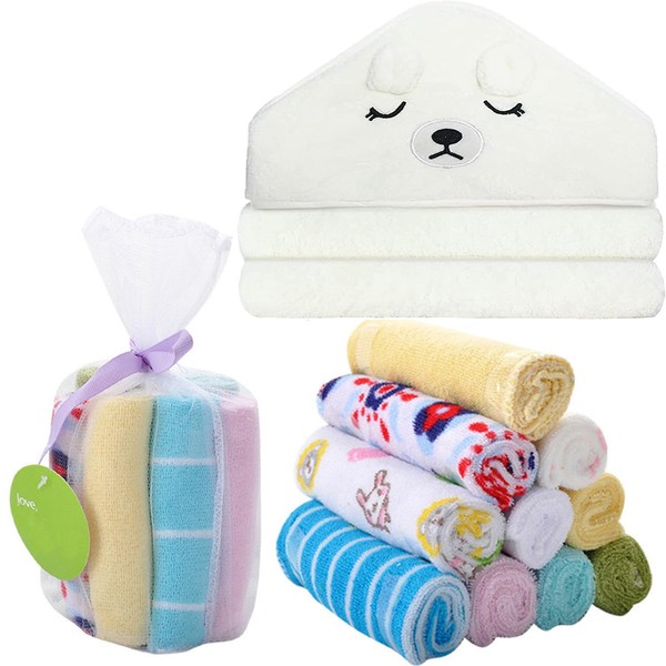 Baby Hooded Towel, 8-Piece Bath for Boys or Girls, Washcloth