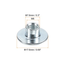 sourcing map M6 T-nuts, 24pcs Carbon Steel Tee Nut Round Base Weld Nuts 8mm Height Through Hole Flange Insert Female Thread Plate Nuts, Silver