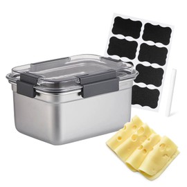 Yomjarl Cheese Container for Refrigerator,Cheese Stainless Steel Container with Lids,Deli Meat Saver,Kitchen Storage Keeper box,fridge organizer Stackable Sliced Grated,Shredded,Cheddar Cheeses Holder