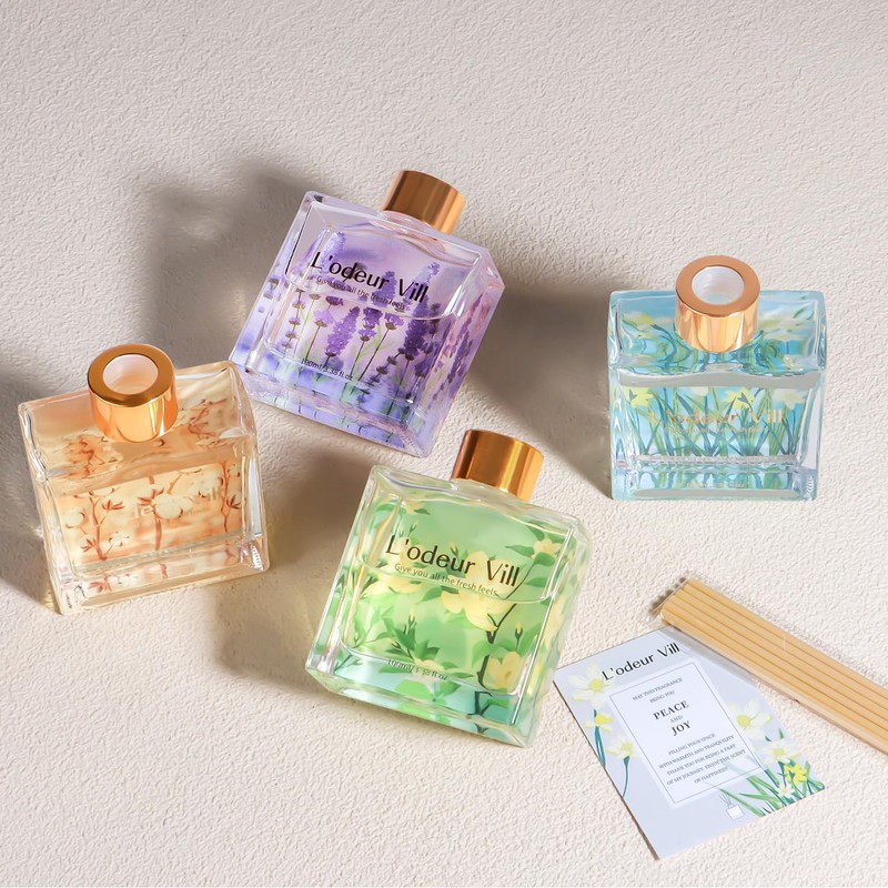 L'odeur Vill Reed Diffuser Set/Jasmine & Lily/3.38 fl.oz（100ML）/1 Pack with