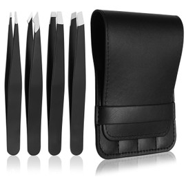 Jasinber Set de 4 Pinzas profesional de acero inoxidable para cejas de precisión