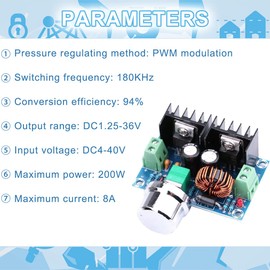 DAOKAI XL4016E1 DC-DC Wandler DC 4-40V bis DC 1.25-36V 8A Buck Converter Spannungsregler PWM-Netzteil Einstellbar 200 W High Power Efficiency Step Down(2 Stück)