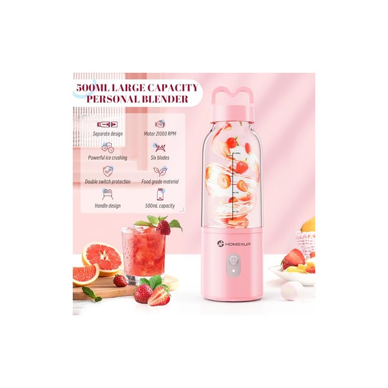 HOMEXUP Portable Personal Blender - Ideal for Smoothies & Juices