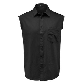 MCULIVOD Men's Sleeveless Denim Cotton Shirt Biker Vest Cowboy Button Down with Shirts Front Pocket Black