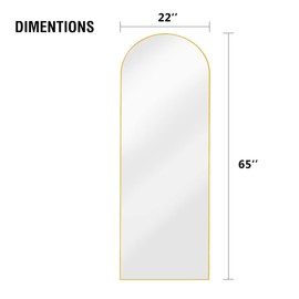 FVANF Floor Mirror, Arched Full Length Mirror Standing Hanging or Leaning Against Wall, Body Mirror for Bedroom, Wall-Mounted Mirror with Aluminum Alloy Frame 64"x21" (Gold)