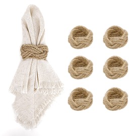 Woven Napkin Rings Set of 6, Farmhouse Jute Napkin Holders, Nautical Dining Table Decor for Showers, Parties, Weddings