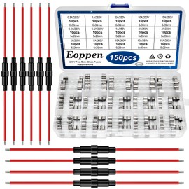 Eoppen 10Pcs 5x20mm / 6x30mm 18 AWG Fuse Holder Inline Screw Type + 15 Values 150Pcs Fast Blow Glass Fuses 250V 0.2A 0.5A 1A 2A 3A 5A 8A 10A 12A 15A 5x20mm, 250V 0.5A 1A 5A 10A 15A 6x30mm