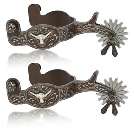 Western Antique Spurs for Horse Riding - Hand-Engraved Low Carbon Steel Spurs with Brass Accents, 75-78mm Adjustable Gear Design, Secure Copper Buckle