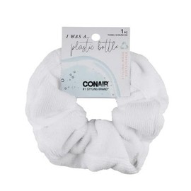 Scunci Terry Towel Scrunchie – Eco-Friendly, Made from Recycled Plastic Bottles, Super Absorbent, Soft & Gentle on Hair, Quick-Dry, Anti-Frizz, White, Planet-Friendly Hair Accessory for All Hair Types