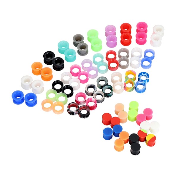 Qmcandy 38 Pairs Colorful Silicone Tunnels Plugs Hollow Saddle Soft