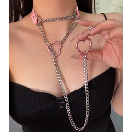 Dtexhif Heart O Ring Slip Chain Choker Necklace for Women Men Stainless Steel Cuban Chain Y-shape Necklaces Punk Rock Collar Adjustable Lariat Y Necklace Prom Necklaces Jewelry, Medium, Stainless