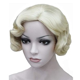 Lydell Vintage Short Curly Finger Wavy Flapper Wigs Hairpiece for Women Girls with 2 Free Wig Caps Pale Blonde