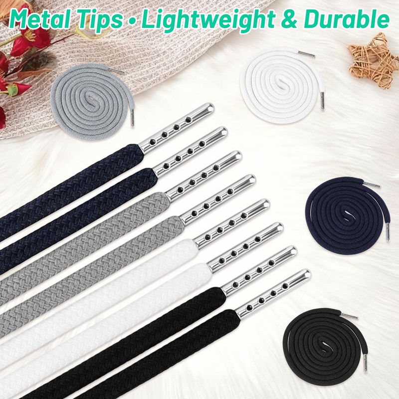 12PCS Drawstring Cord Replacement​, Black/White/Grey/Deep Blue,1.3m /4.27ft