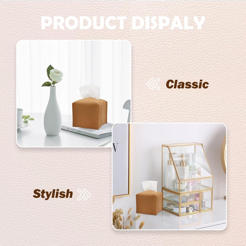 Tissue Box Cover, Square PU Leather Tissue Holder, Square Napkin