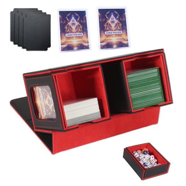 Card Deck Box for Trading Cards with Dice Storage, Double