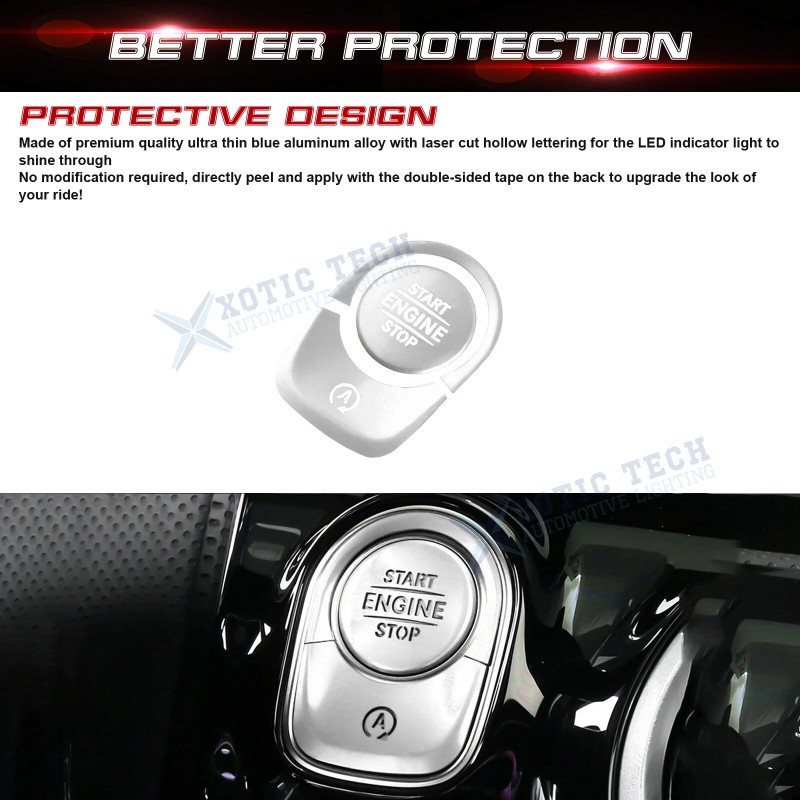 Silver Ignition Start Stop Button Overlay Cover Kit For Benz