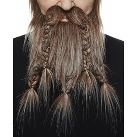 Mustaches Self Adhesive, Novelty, Viking Dwarf Fake Beard, False Facial Hair, Costume Accessory for Adults, Brown with Gray Color