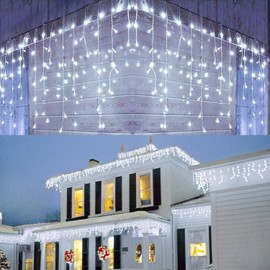 LANFU 1216 LED,98 feet,228 Drops Icicle Lights Clust Christmas Lights Outdoor Indoor Decorations String Lights Plug in,8 Functions Curtain for Party Birthday Thanksgiving Easter Wedding Cool White