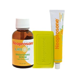NEOPROSONE Kit Despigmentante Limón - Rutina Completa Con Sérum, Jabón Y Crema Aclarante Para Rostro, Reduce Manchas Oscuras Y Unifica El Tono - Set Completo