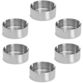 Ashtray Round Stainless Steel Ashtray, Used in Bars, Restaurants, Bedrooms, Outdoors (Pack of 6)
