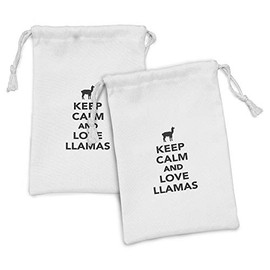 Ambesonne Llama Fabric Pouch Set of 2, Monochrome Pop Culture Phrase with Llama Silhouette South American Wildlife, Small Drawstring Bag for Toiletries Masks and Favors, 9" x 6", Charcoal Grey White