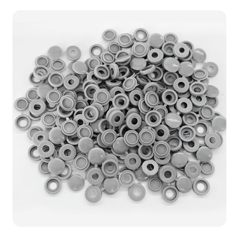 Runseaway 150Pcs Grey Plastic Screw Covers, Hinged Screw Cover Caps,