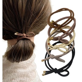 Herbeluemily Knot Hair Rubber Hair Rubber Non-marking Hair Rubber Ribbon Basic Set of 5 Stylish Work Commute School Assorted B Black Beige Gray Gray Brown Dark Gray
