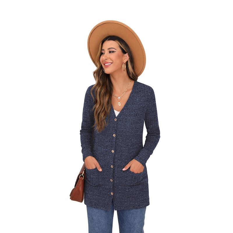 GRECERELLE Women's Lightweight Cardigan, Long, with Pockets and Buttons, Elegant,