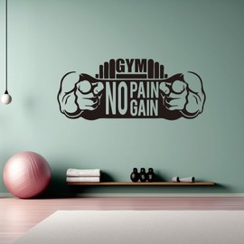 "No Pain No Gain" Gym Wall Decals - Inspirational Fitness Quotes Stickers for Home and Gym Motivation - Workout Art Decor Vinyl Stickers Effect Size 23"x9" inch (Black-JZY157-GYM)