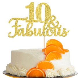 1 pieza dorada de 10 y fabulosa decoración para tartas con purpurina de diez y fabulosas decoraciones para tartas de 10 cumpleaños para 10 aniversario de boda, suministros de fiesta de cumpleaños